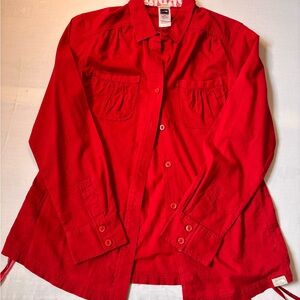 Red North Face Button-Up Shirt